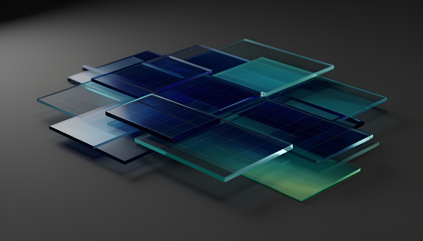 Abstract translucent glass panels stacked in a grid, representing layered multilingual data quality checks