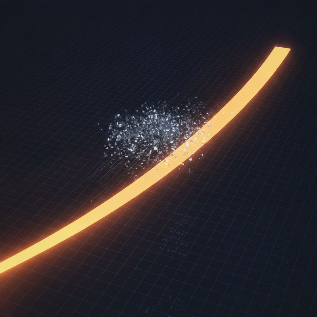Abstract dark image of a rising curve that flattens into a long plateau, with a cluster of grey points sitting just above the flat section