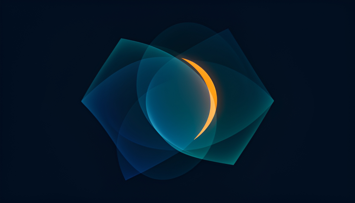 Abstract dark technical illustration of two overlapping translucent shapes, one labeled reference faithfulness and one labeled factual correctness, mostly overlapping but with a crescent-shaped sliver where only one shape covers, that sliver rendered in a sharp warning amber