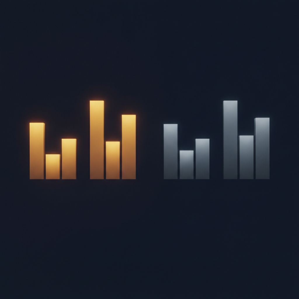 Abstract dark image of two families of bars of different heights that line up at the same level once grouped in pairs