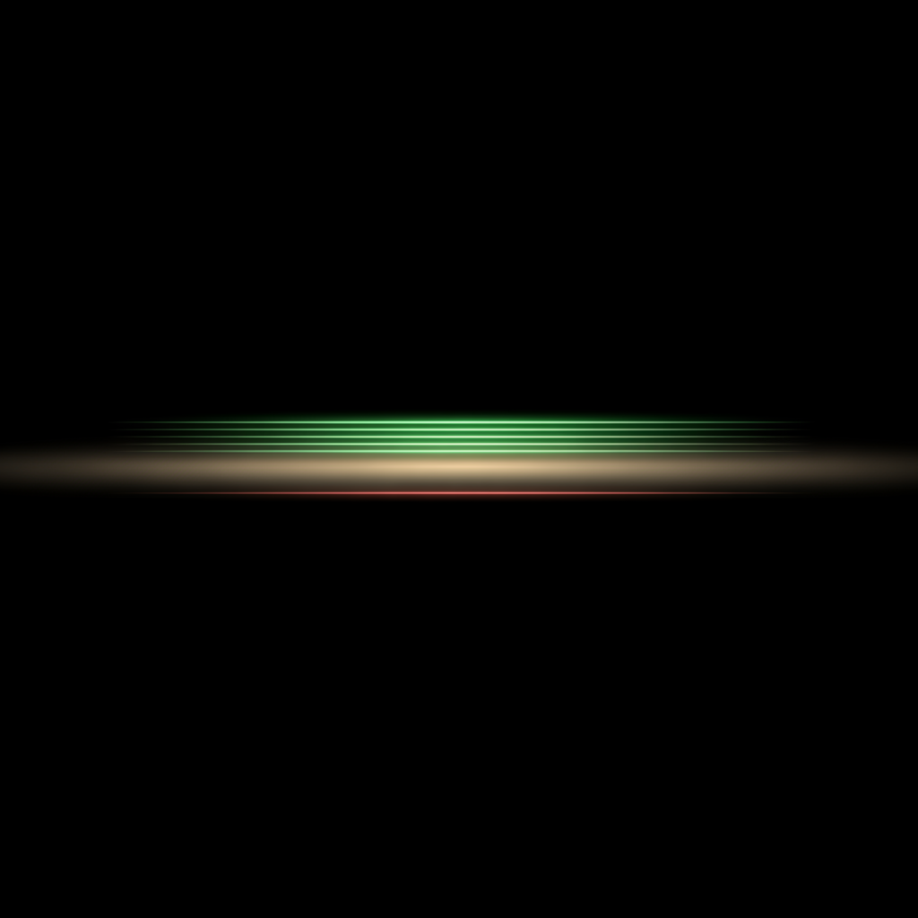 Abstract dark image of five identical needle traces lying exactly on top of each other, running parallel to but far offset from a separate reference line, with the constant gap between them shaded