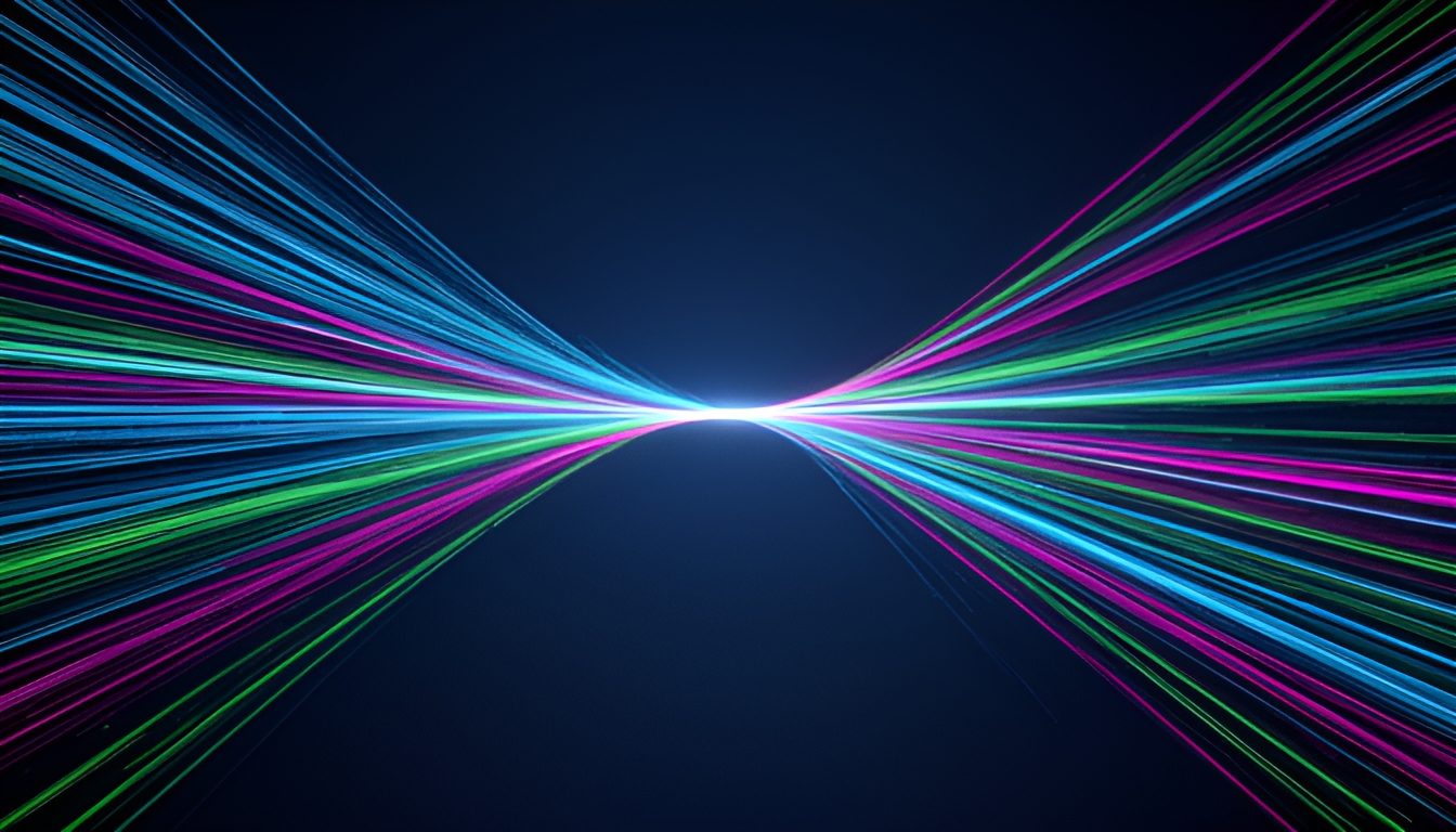 Abstract visualization of many thin colored data streams converging from the edges of the frame into a single averaged line, representing how pooling preference votes across models can obscure per-model bias.